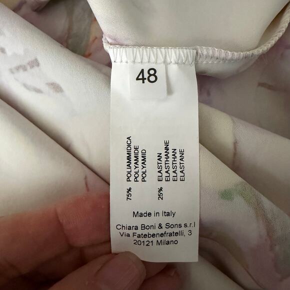 CHIARA BONI Blouse LG Point Collar V-Neck Split Cuffs Ruched Split Cuffs Floral - Picture 12 of 14